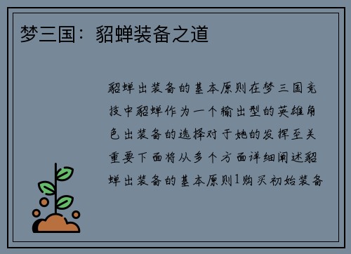 梦三国：貂蝉装备之道